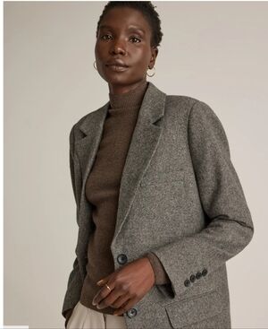 Quince Italian Wool Oversized Blazer In Textured Brown XL NWOT